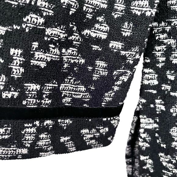 Ming Wang Black Jacquard Knit Fur Collar Velvet Trim Cardigan Jacket Size Large - Picture 5 of 9